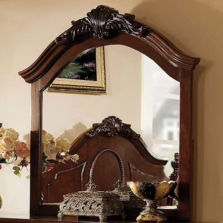 Traditional Arched Dresser Mirror with Decorative Carving